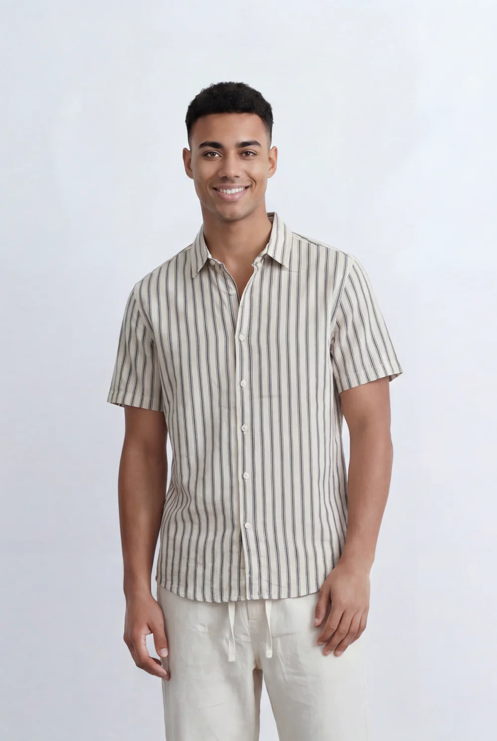 Men’s Tomato Store Striped Shirt Vertical Stripe Pattern Short Sleeve Design Regular Fit - Image 5