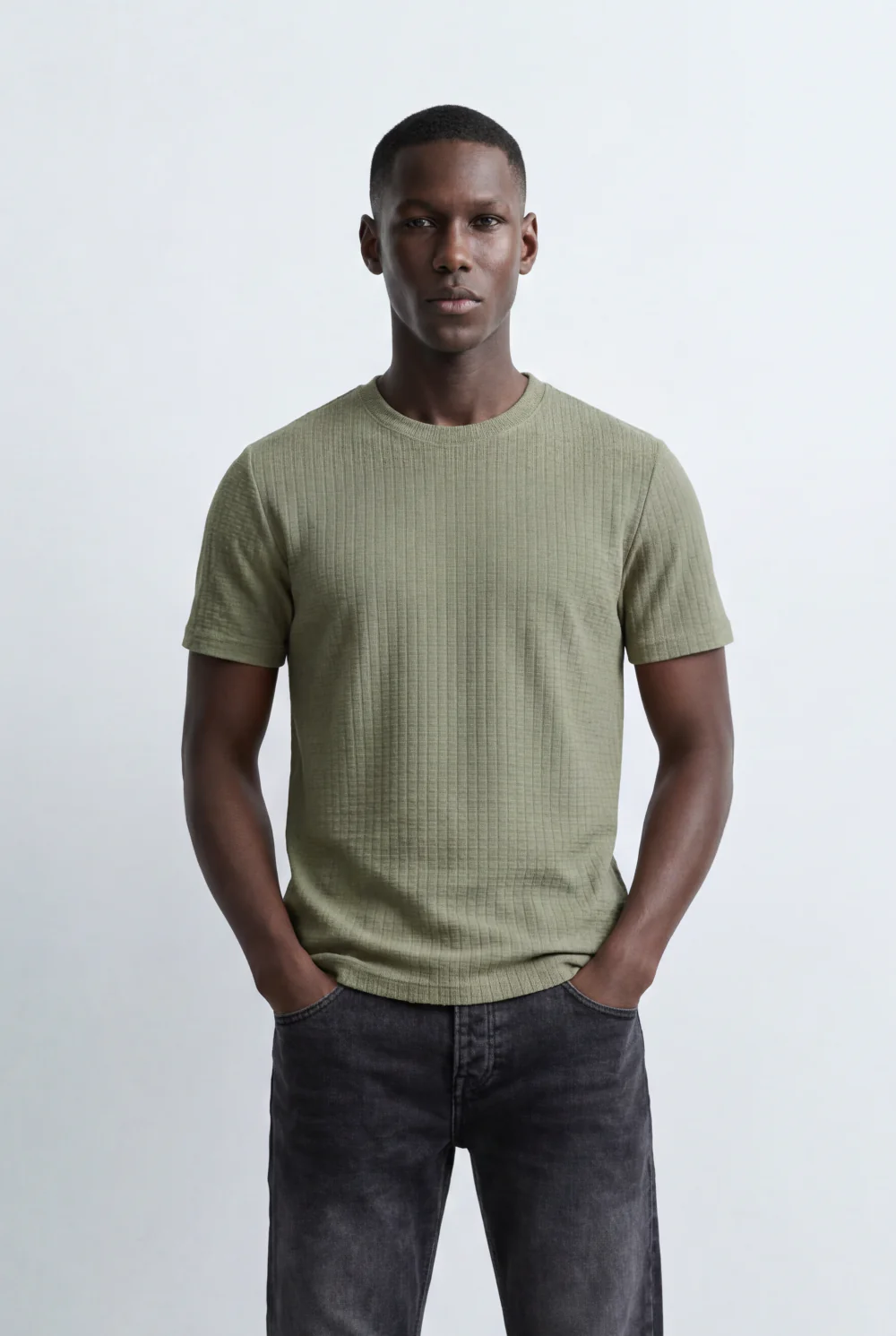 Men’s Tomato Store Structured Knit T-Shirt Grid Texture Surface Slim Fit - Image 5