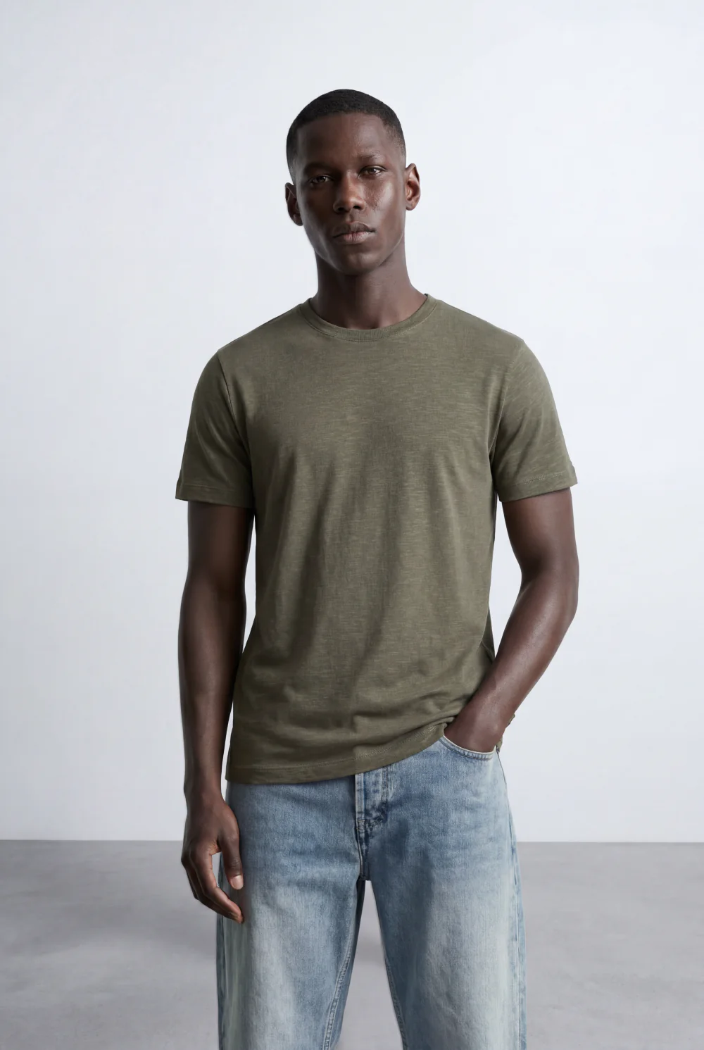 Men’s Tomato Store Texture T-Shirt Subtle Grain Surface Jacquard Knit Slim Fit