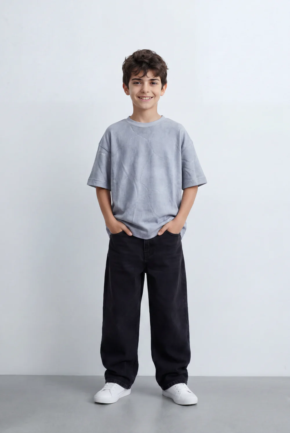 Boy’s Tomato Store Textured Oversized T-Shirt Tonal Crinkle Surface Relaxed Drop Shoulder - Image 3