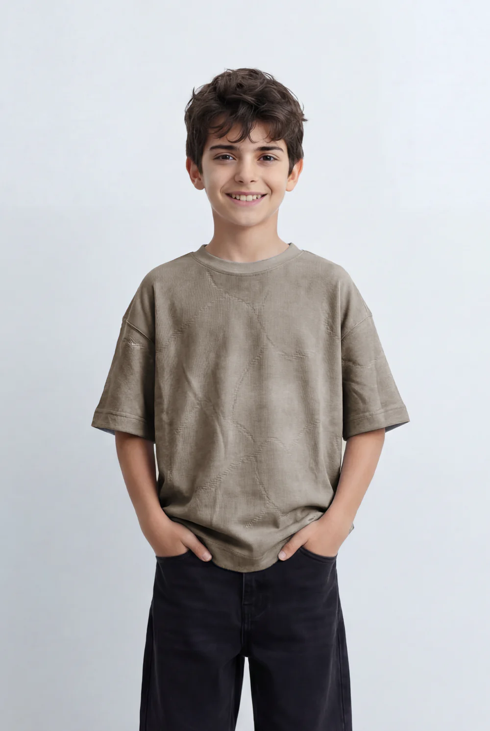 Boy’s Tomato Store Textured Oversized T-Shirt Tonal Crinkle Surface Relaxed Drop Shoulder - Image 5