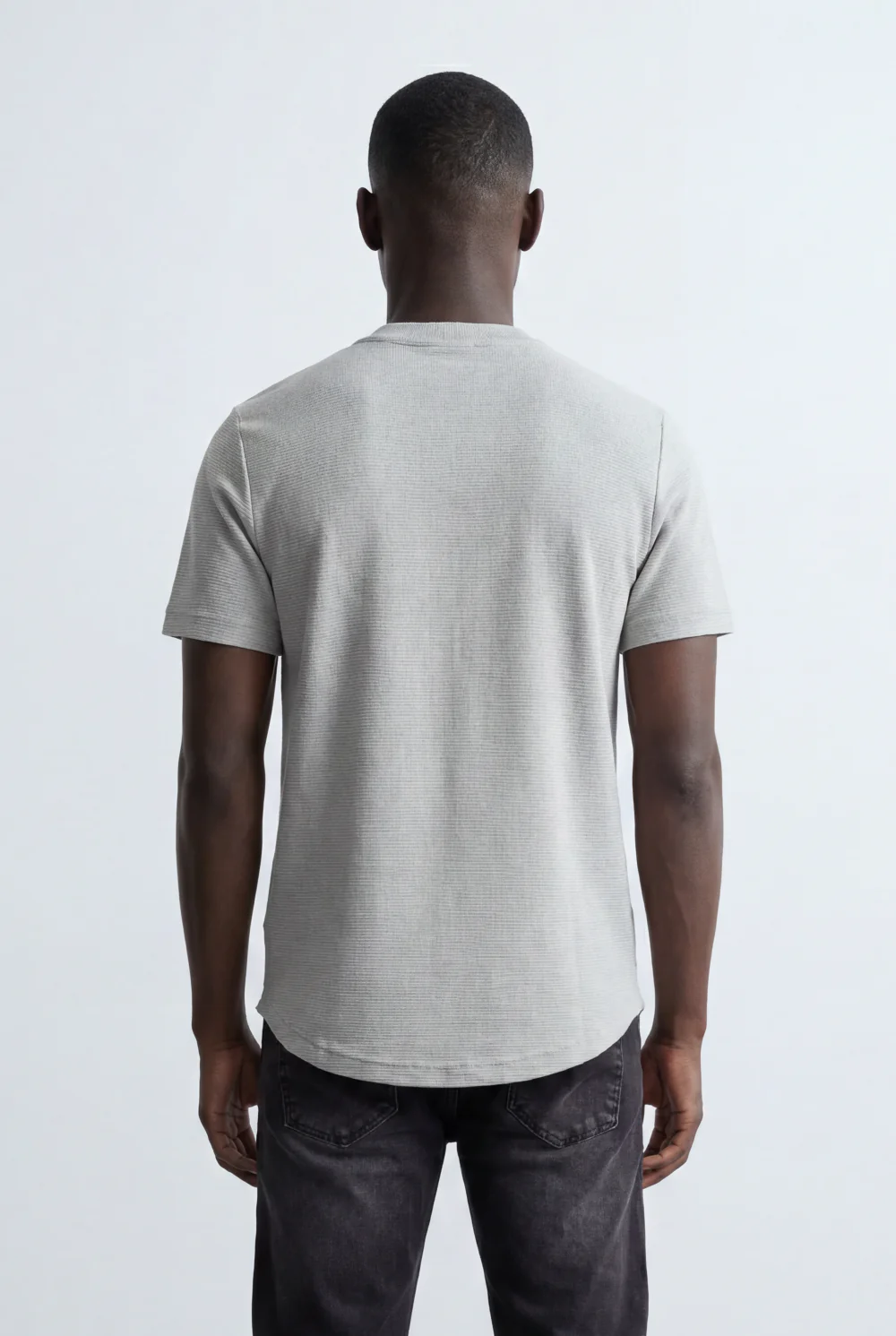 Men’s Tomato Store Textured Panel T-Shirt Mixed Knit Surface Asymmetric Contrast Detail - Image 6