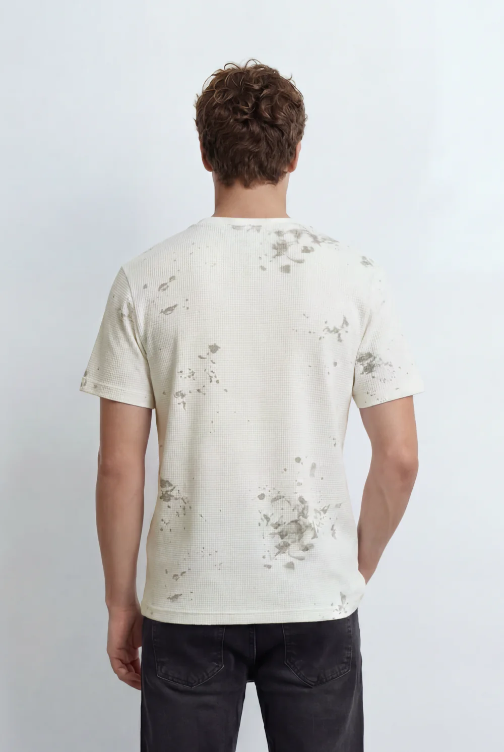 Men’s Tomato Store Textured Waffle T-Shirt With Washed Distress Effect Crew Neck Relaxed Fit - Image 2
