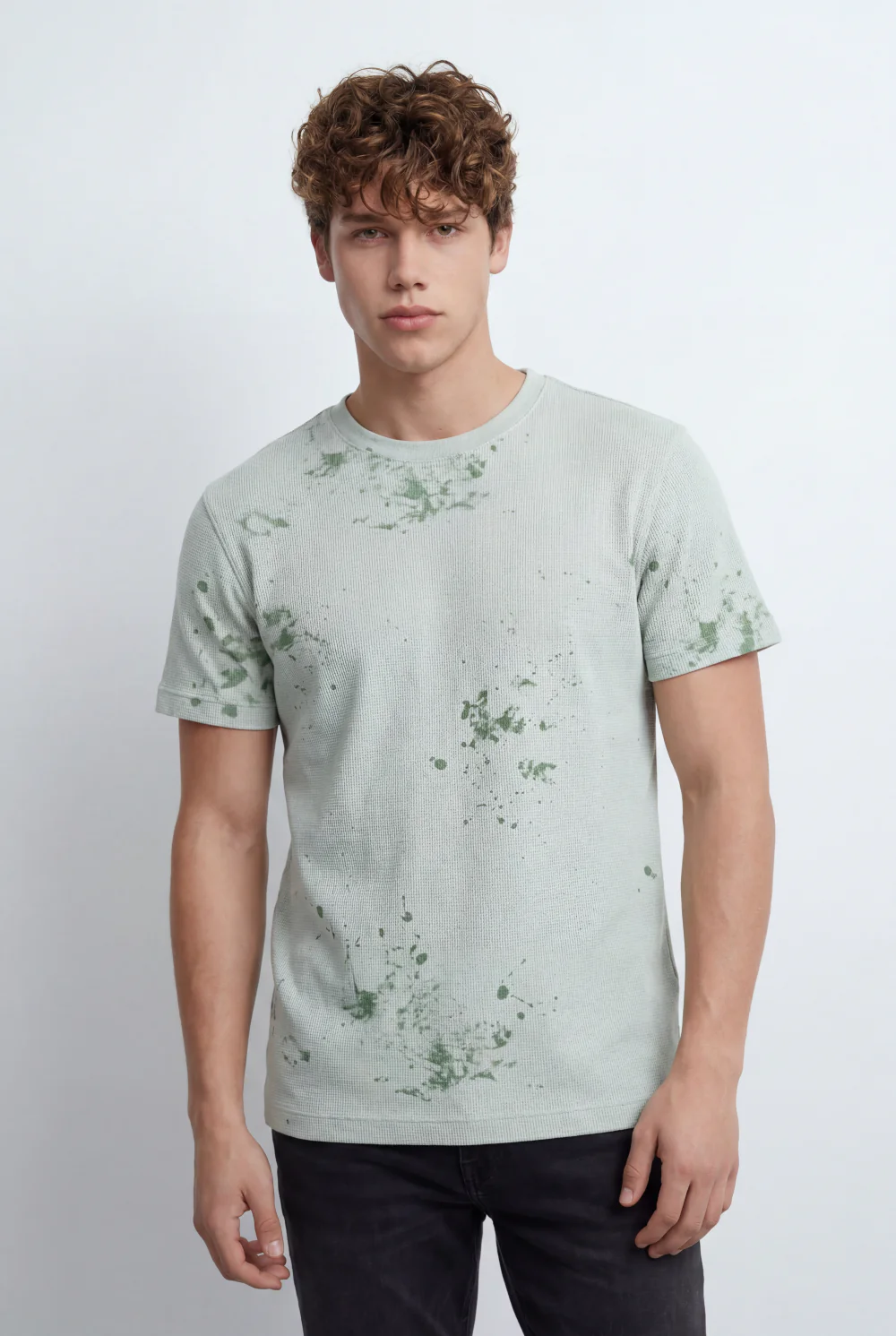 Men’s Tomato Store Textured Waffle T-Shirt With Washed Distress Effect Crew Neck Relaxed Fit - Image 5