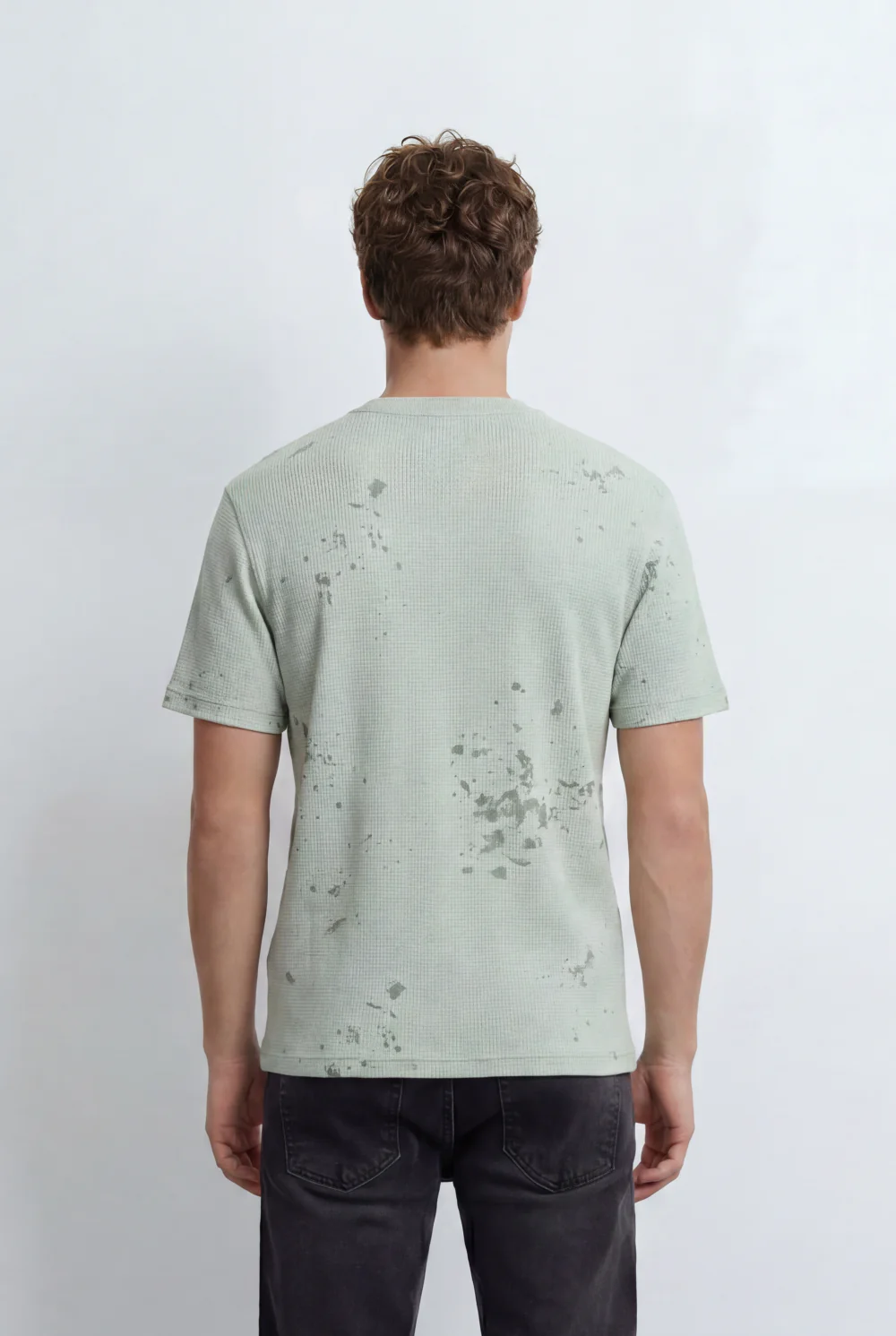 Men’s Tomato Store Textured Waffle T-Shirt With Washed Distress Effect Crew Neck Relaxed Fit - Image 6