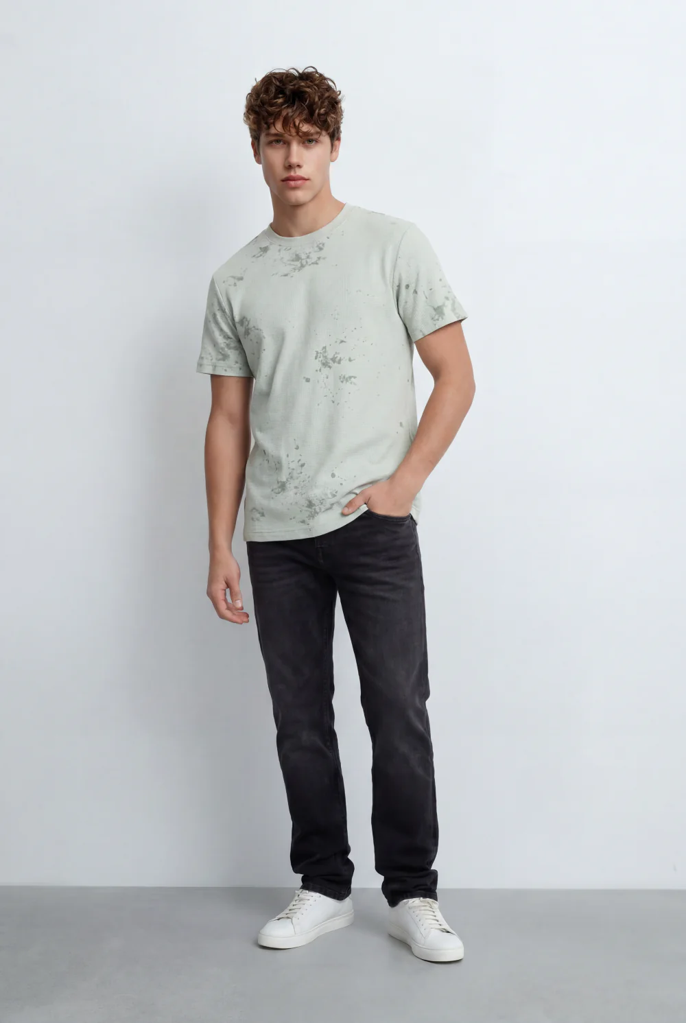Men’s Tomato Store Textured Waffle T-Shirt With Washed Distress Effect Crew Neck Relaxed Fit - Image 8