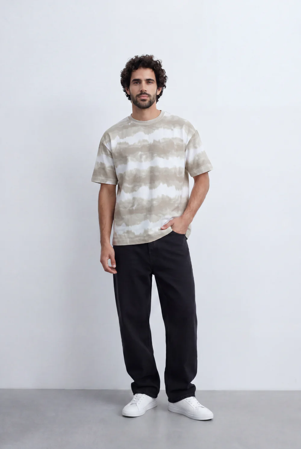 Men’s Tomato Store Tie Dye Stripe T-Shirt Blended Horizontal Wash Pattern Relaxed Shape - Image 3