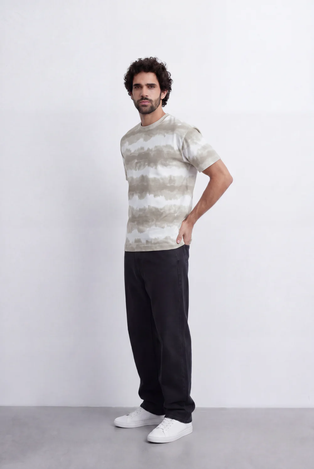 Men’s Tomato Store Tie Dye Stripe T-Shirt Blended Horizontal Wash Pattern Relaxed Shape - Image 4