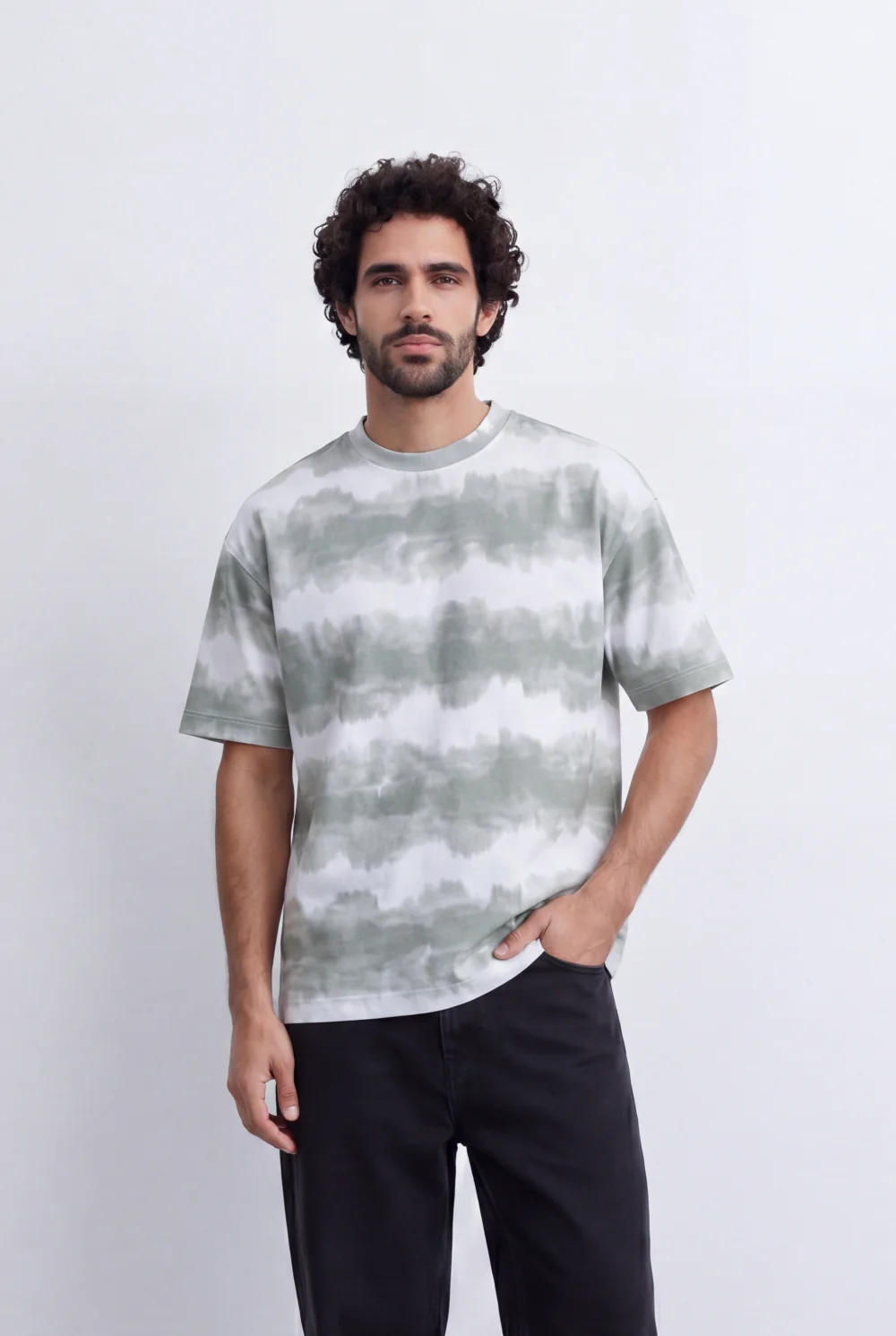 Men’s Tomato Store Tie Dye Stripe T-Shirt Blended Horizontal Wash Pattern Relaxed Shape - Image 5
