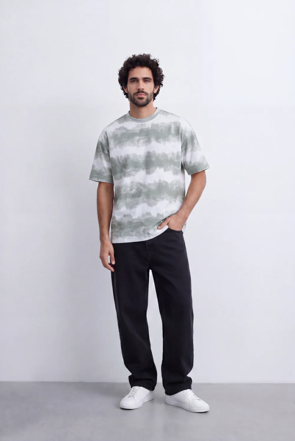 Men’s Tomato Store Tie Dye Stripe T-Shirt Blended Horizontal Wash Pattern Relaxed Shape - Image 7