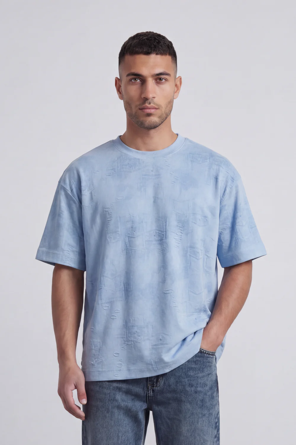 Men’s Tomato Store Trace Fade T-Shirt With Tonal Distressed Scratch Texture Allover Placement Soft Washed Surface Oversized - Image 5