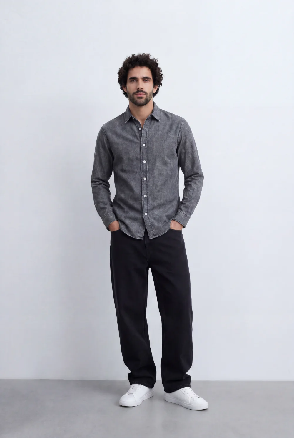 Men’s Tomato Store Washed Chambray Jeans Shirt Soft Fade Texture Finish Clean Tailored Slim Fit - Image 3