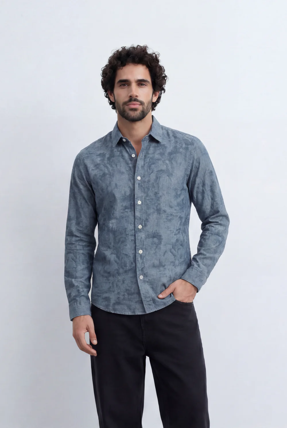 Men’s Tomato Store Washed Chambray Jeans Shirt Soft Fade Texture Finish Clean Tailored Slim Fit - Image 5