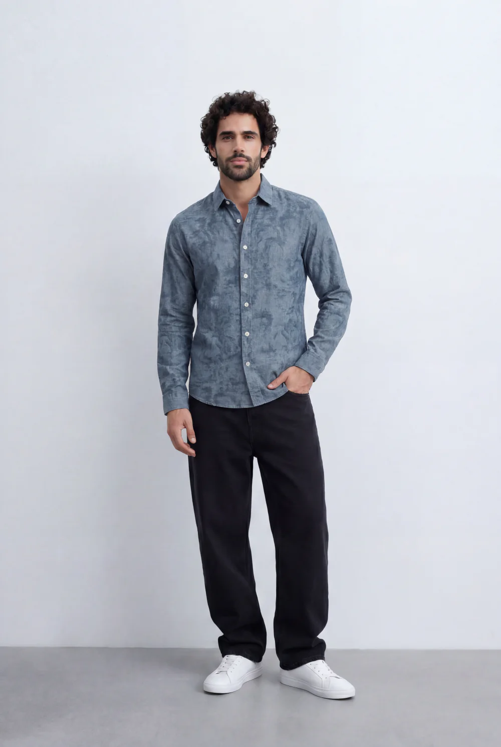 Men’s Tomato Store Washed Chambray Jeans Shirt Soft Fade Texture Finish Clean Tailored Slim Fit - Image 7