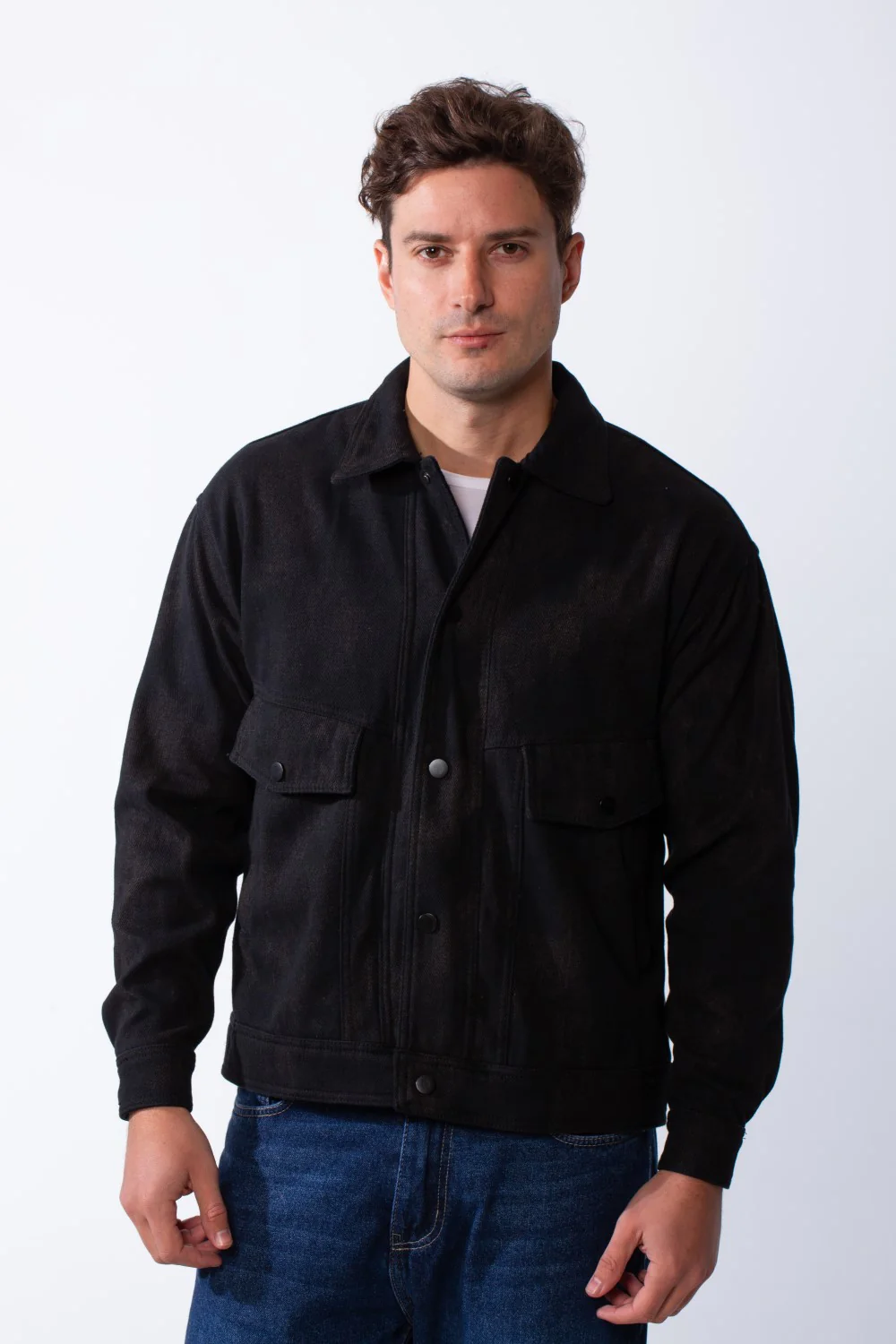 Men’s Marble-Effect Texture Structured Button Down Flap Chest Pockets Classic Collar Perfect Statement Piece Pox Fit Jacket - Image 9