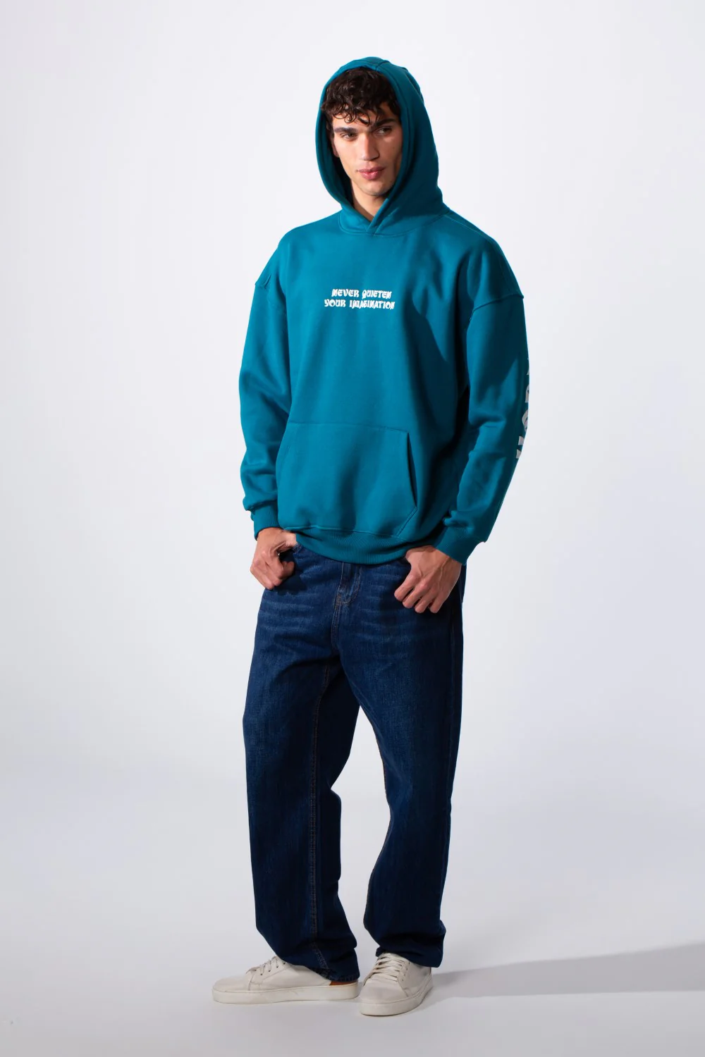 Men's Artistic Back Graphic Print Regular Fit Hood Sweatshirt - Image 7