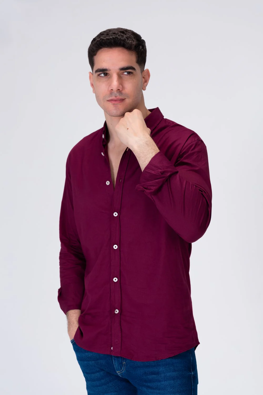 Mens Basic Classic Neck Long Sleeve Slim Fit Shirt