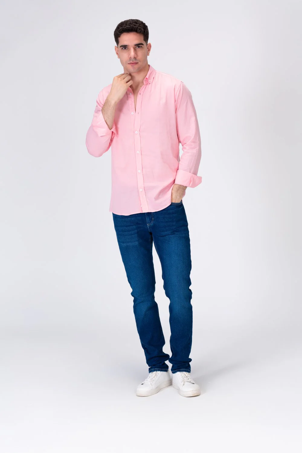 Mens Basic Classic Neck Long Sleeve Slim Fit Shirt - Image 10