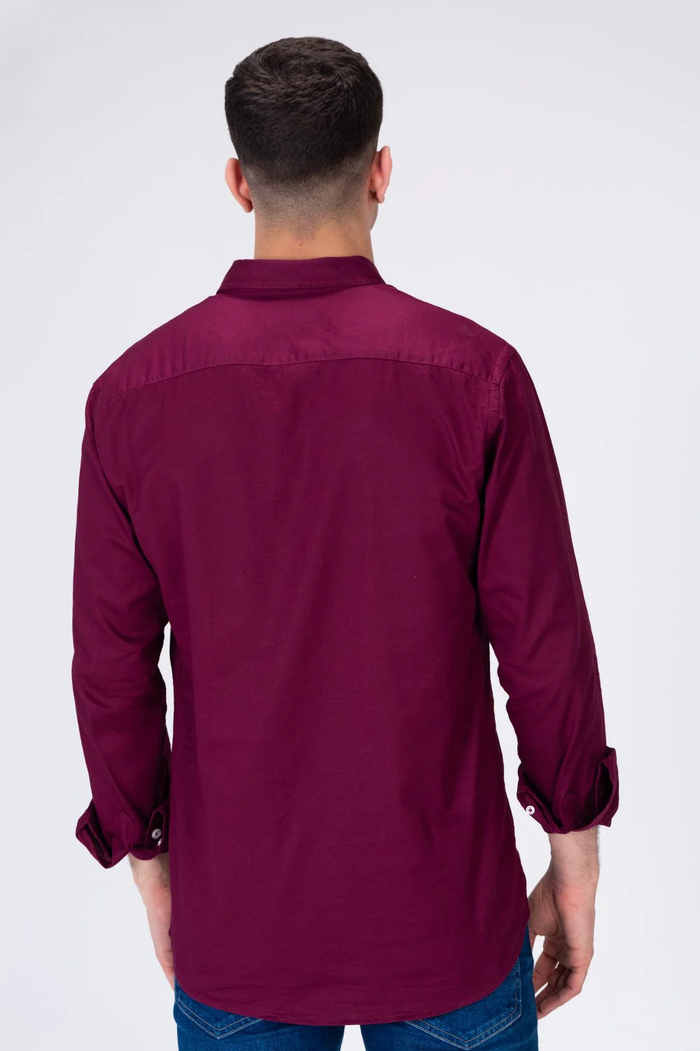 Mens Basic Classic Neck Long Sleeve Slim Fit Shirt - Image 2