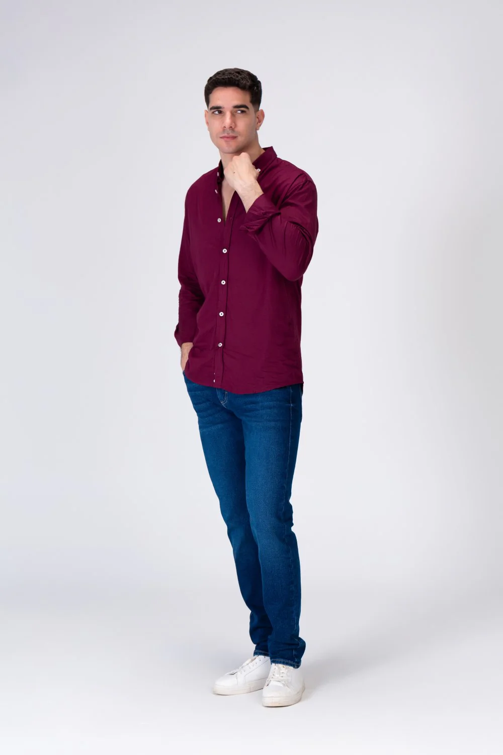 Mens Basic Classic Neck Long Sleeve Slim Fit Shirt - Image 3
