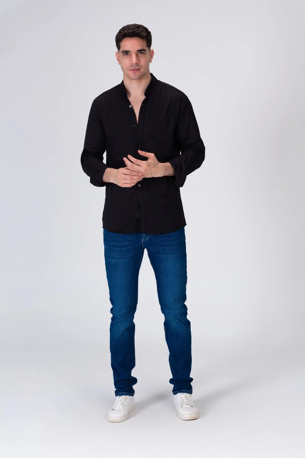 Mens Basic Classic Neck Long Sleeve Slim Fit Shirt - Image 4