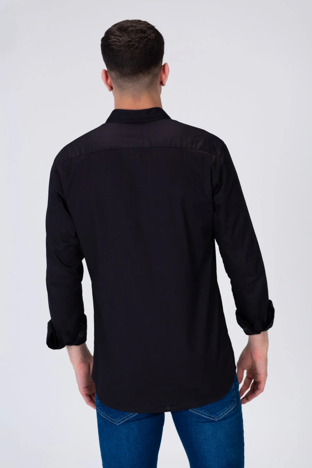Mens Basic Classic Neck Long Sleeve Slim Fit Shirt - Image 5