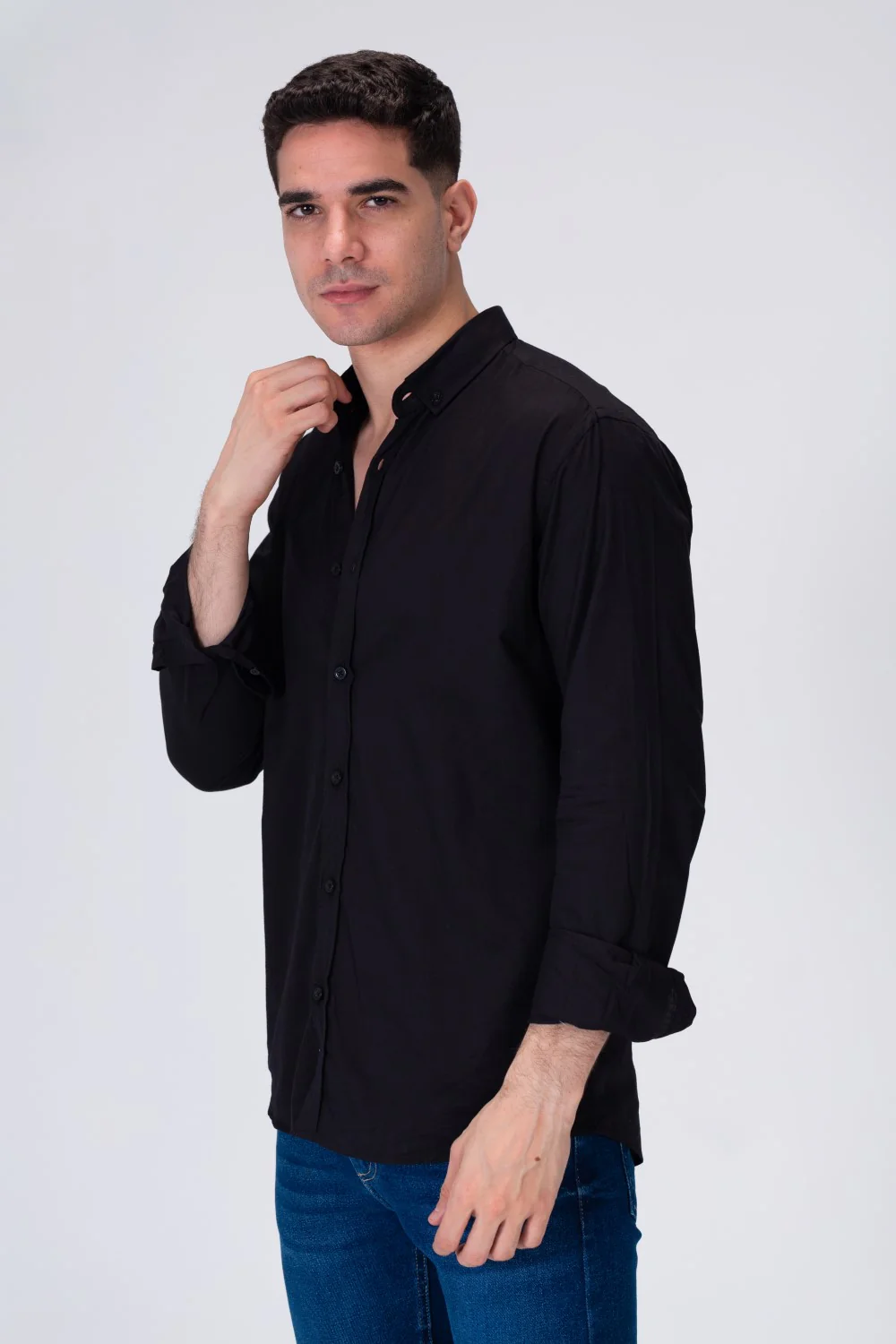 Mens Basic Classic Neck Long Sleeve Slim Fit Shirt - Image 6