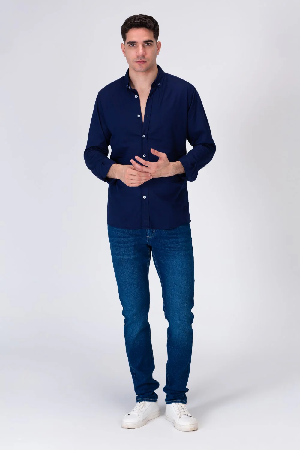Mens Basic Classic Neck Long Sleeve Slim Fit Shirt - Image 7