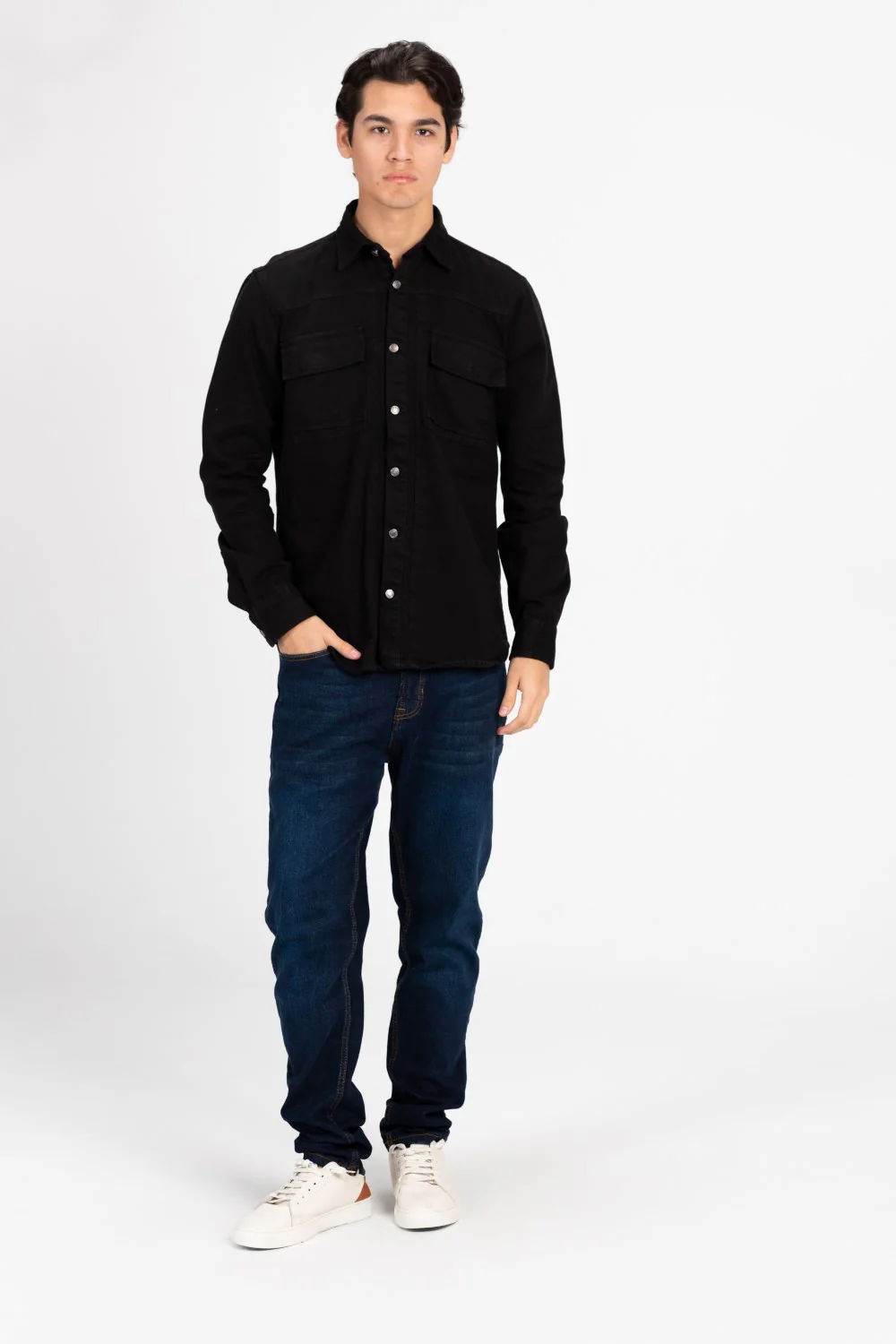 Men's Basic Gabardine Shirt With Front Buttons And Pockets - Image 8