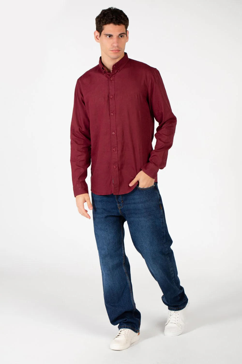 Men's Basic Linen Long Sleeve Shirt - Image 56