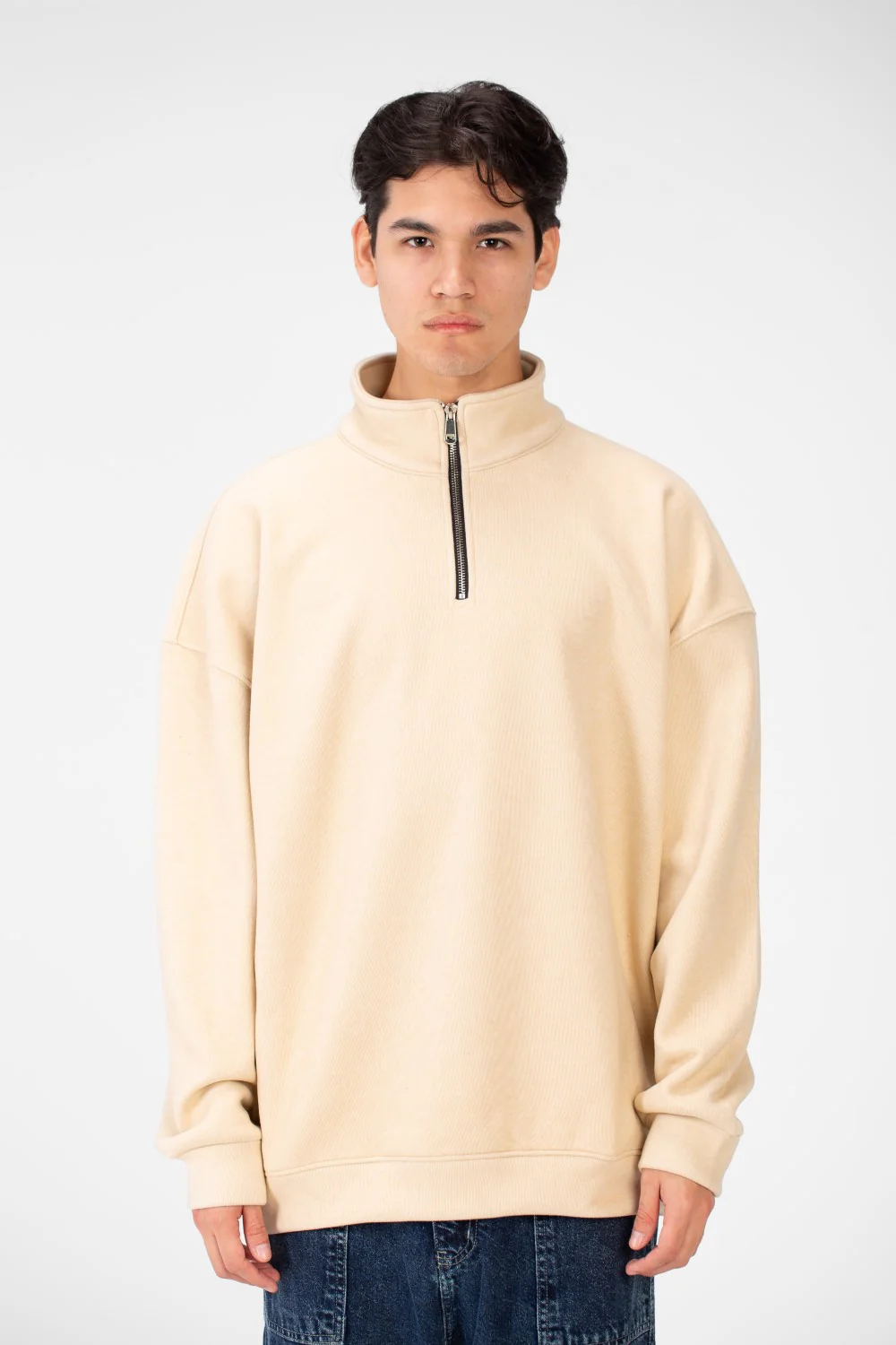 Men's Basic Oversize Sweatshirt With Half Zipper