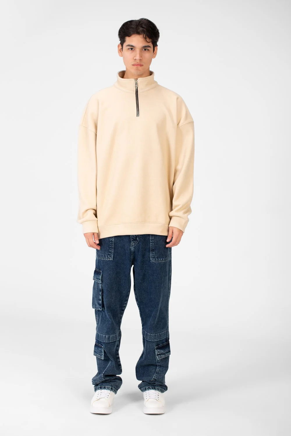 Men's Basic Oversize Sweatshirt With Half Zipper - Image 4