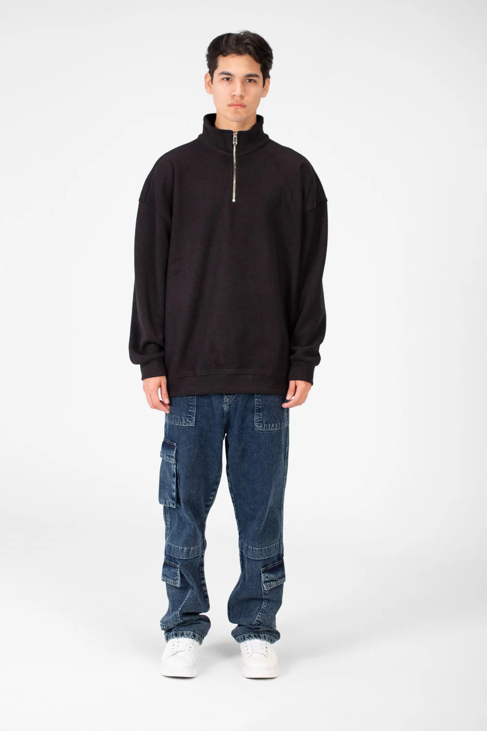 Men's Basic Oversize Sweatshirt With Half Zipper - Image 8