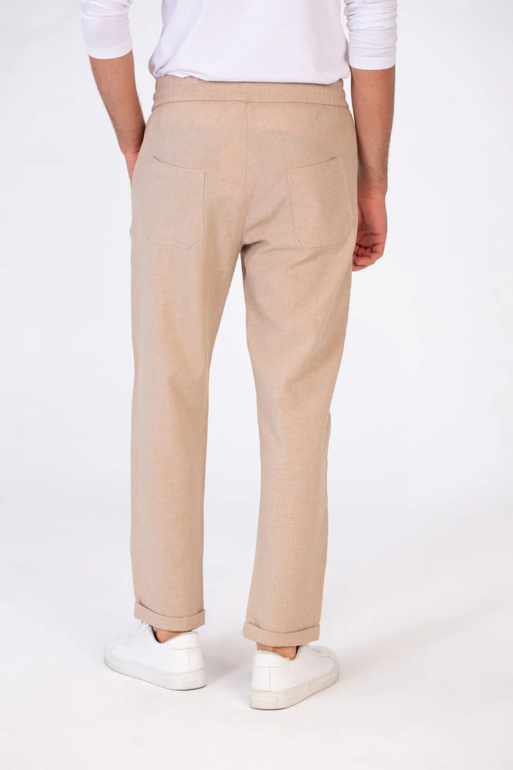Men's Basic Plain Linen Pants With Elastic Waistband - Image 2