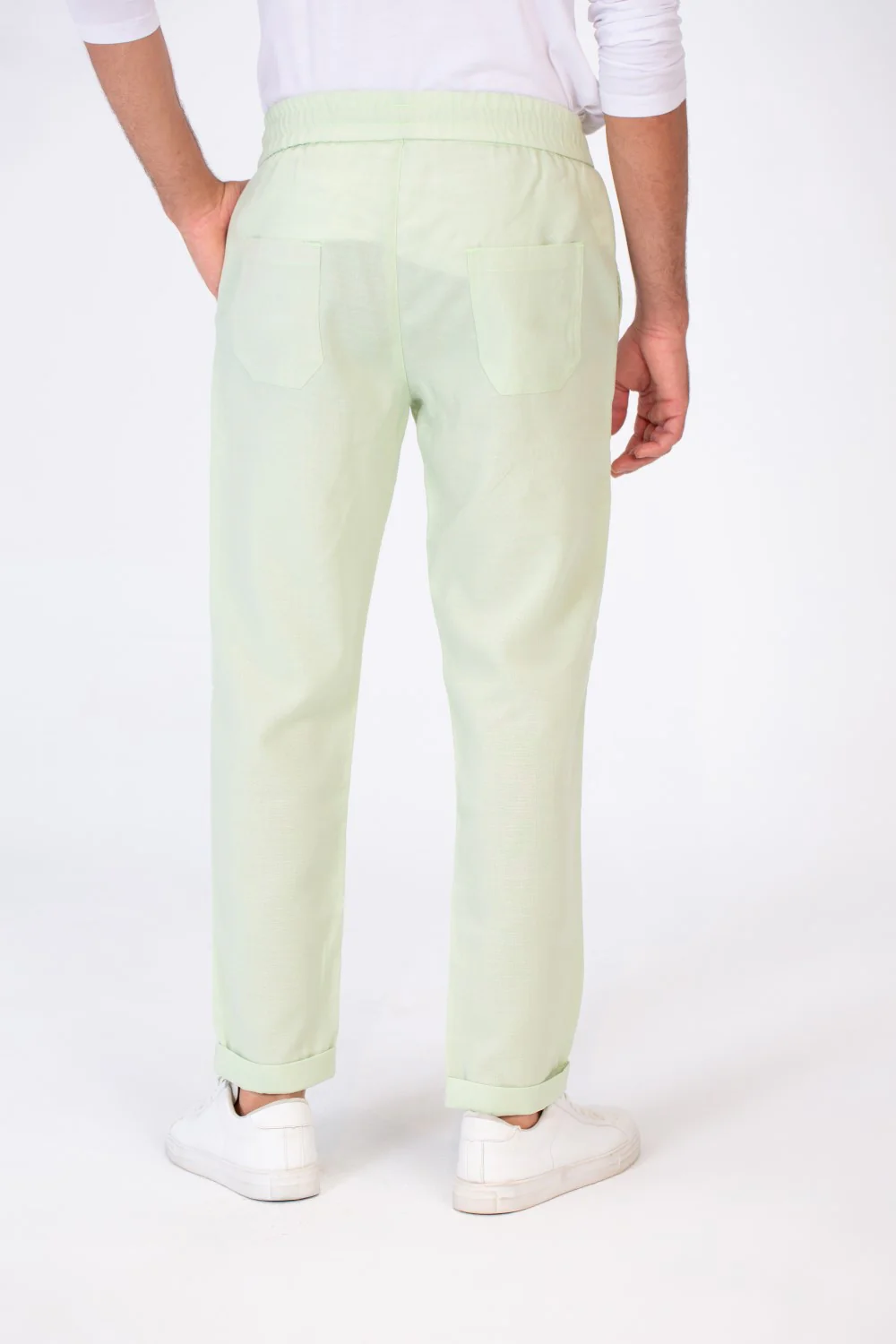 Men's Basic Plain Linen Pants With Elastic Waistband - Image 8