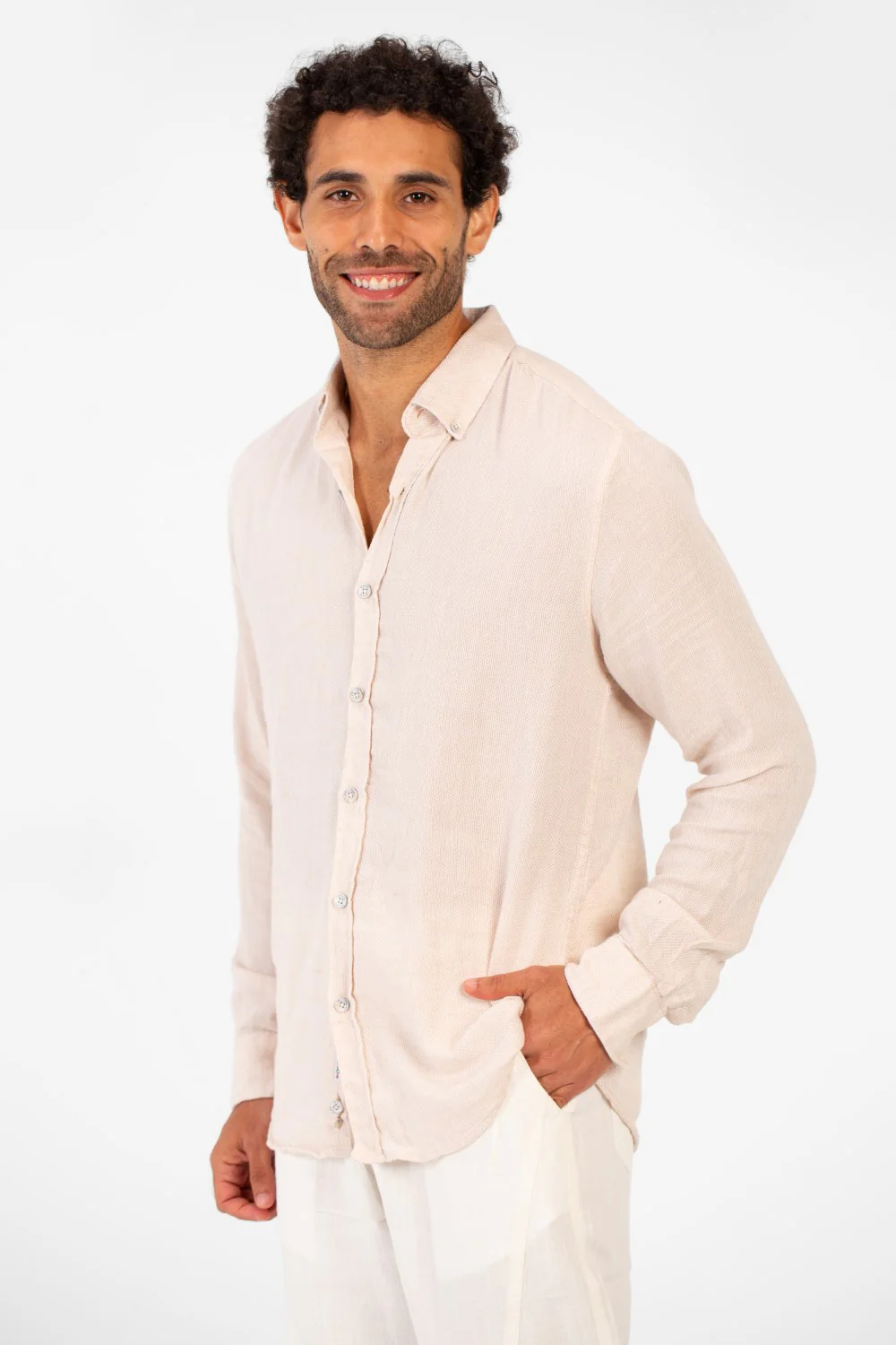 Men's Basic Plain Linen Shirt High Quality Regular Fit Long Sleeve - Image 3