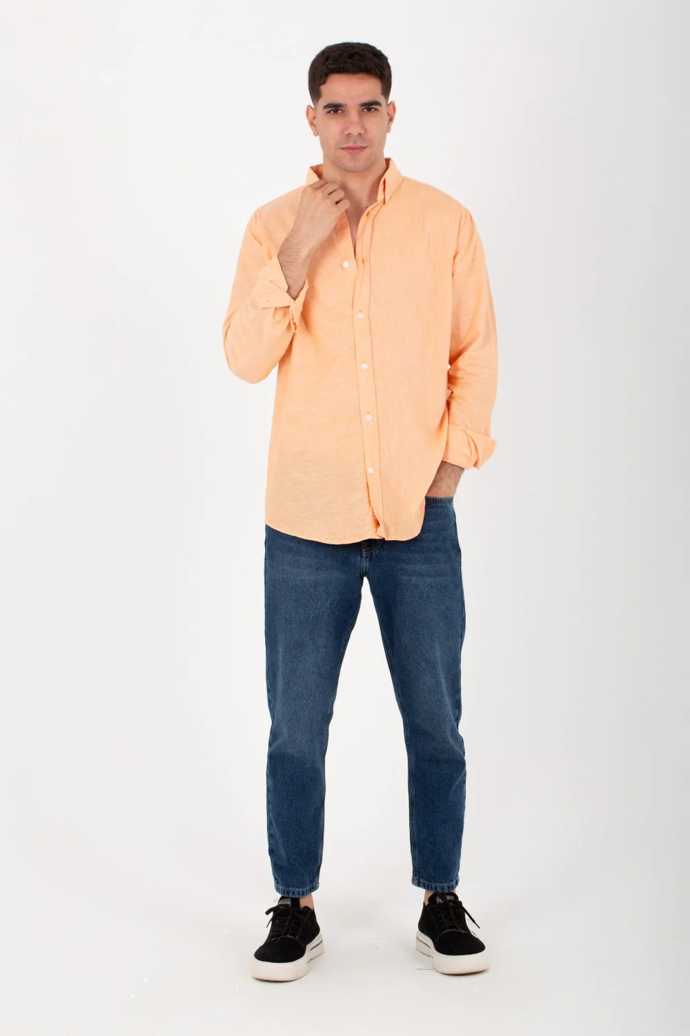 Mens Basic Plain Linen Shirt With Long Sleeves And Collar - Image 7