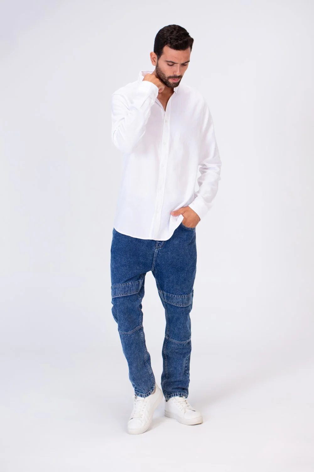 Men's Basic Plain Shirt With Long Sleeves And Button Front - Image 12
