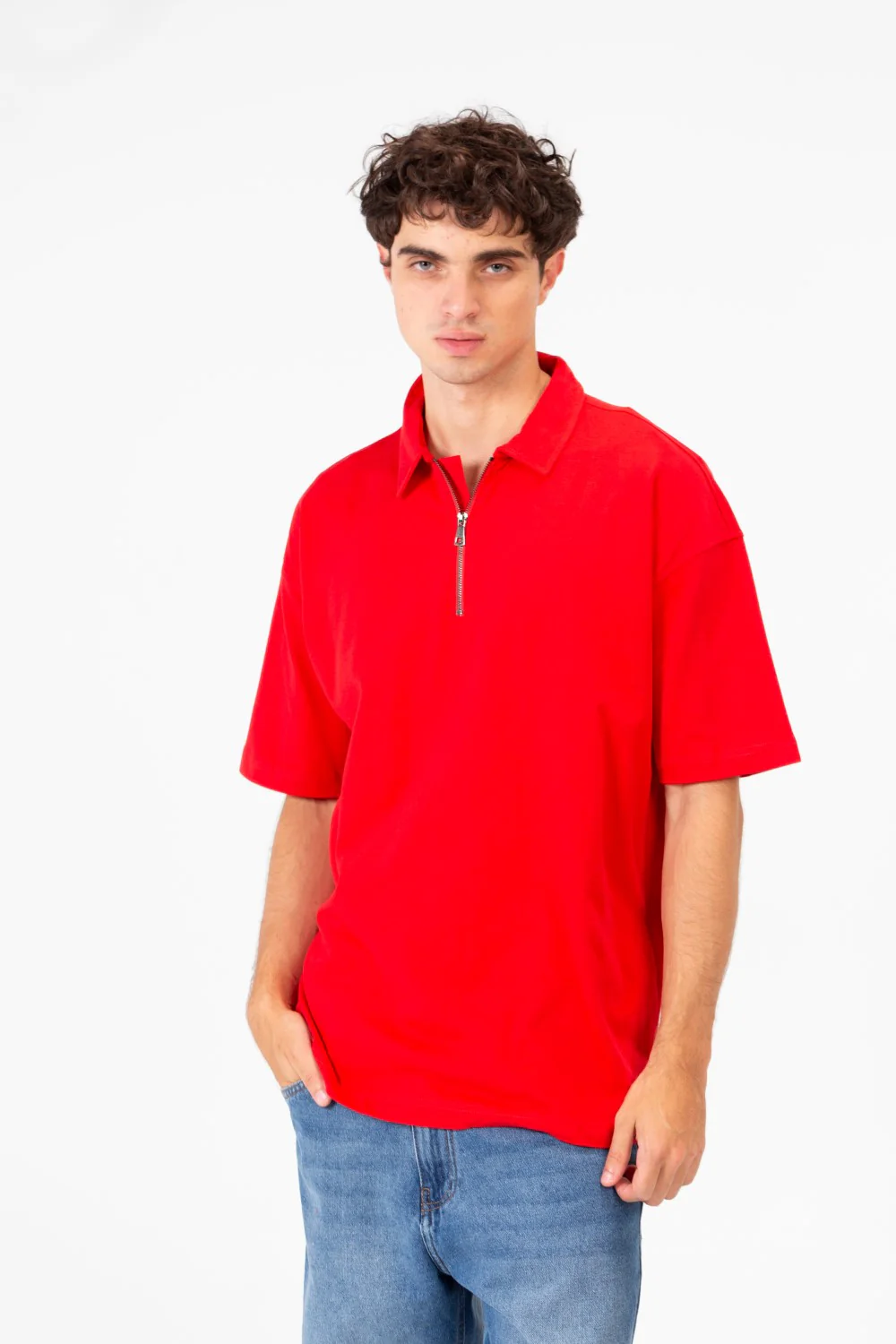 Men's Basic Regular Fit Polo T-Shirt With Half Front Zip And Short Sleeves - Image 5