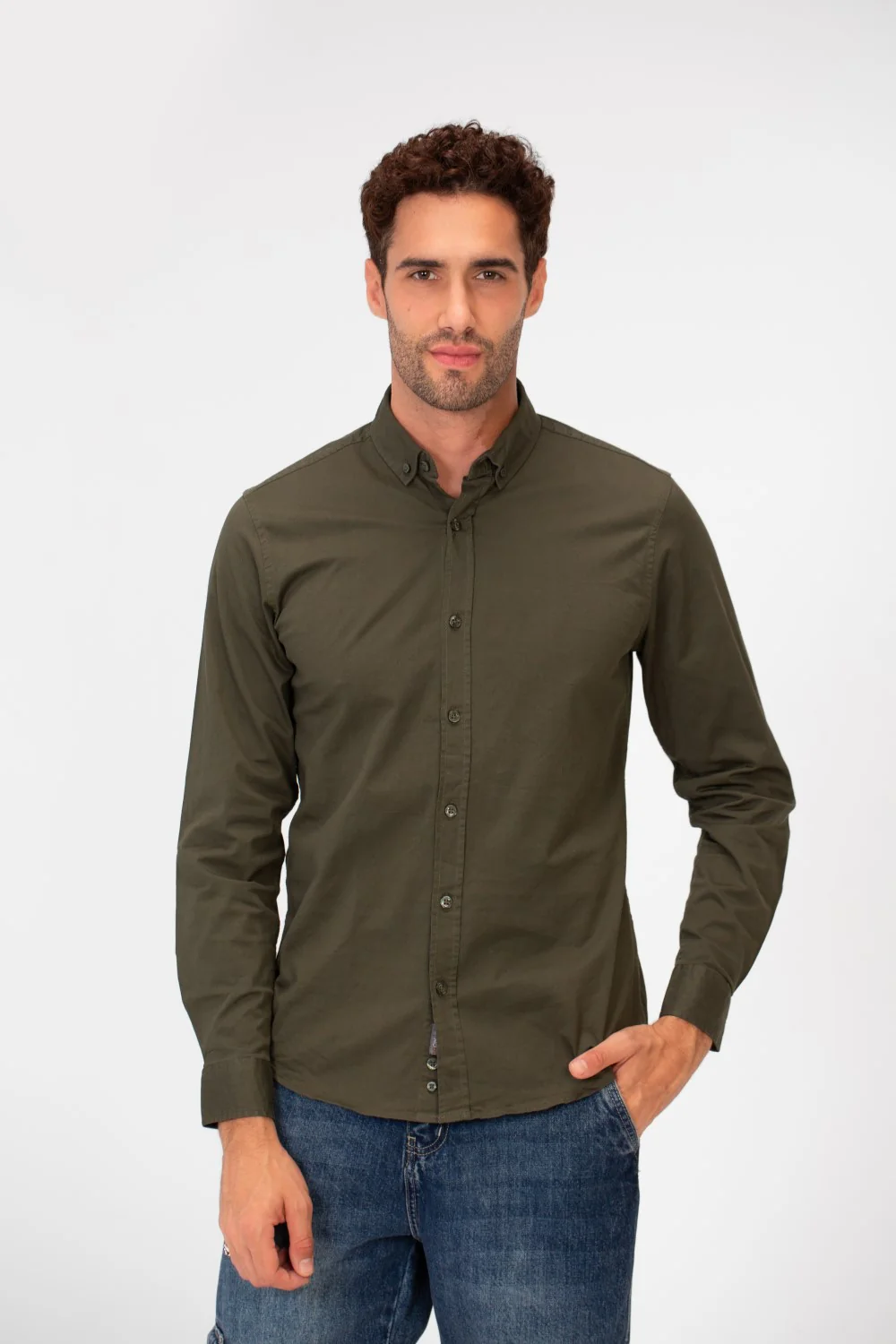 Men's Basic Slim Fit Gabardine Lycra Shirt with Long Sleeves and Full Buttons - Image 21