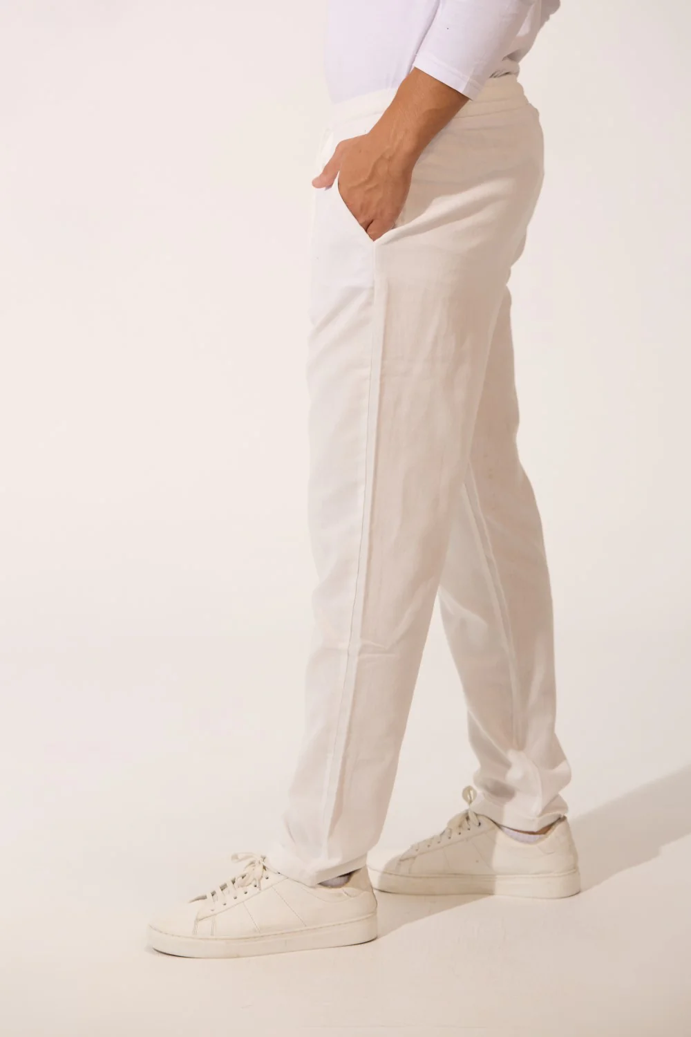 Men's Basic Slim Fit Linen Trouser Pants With Elastic Waist And Pockets - Image 12