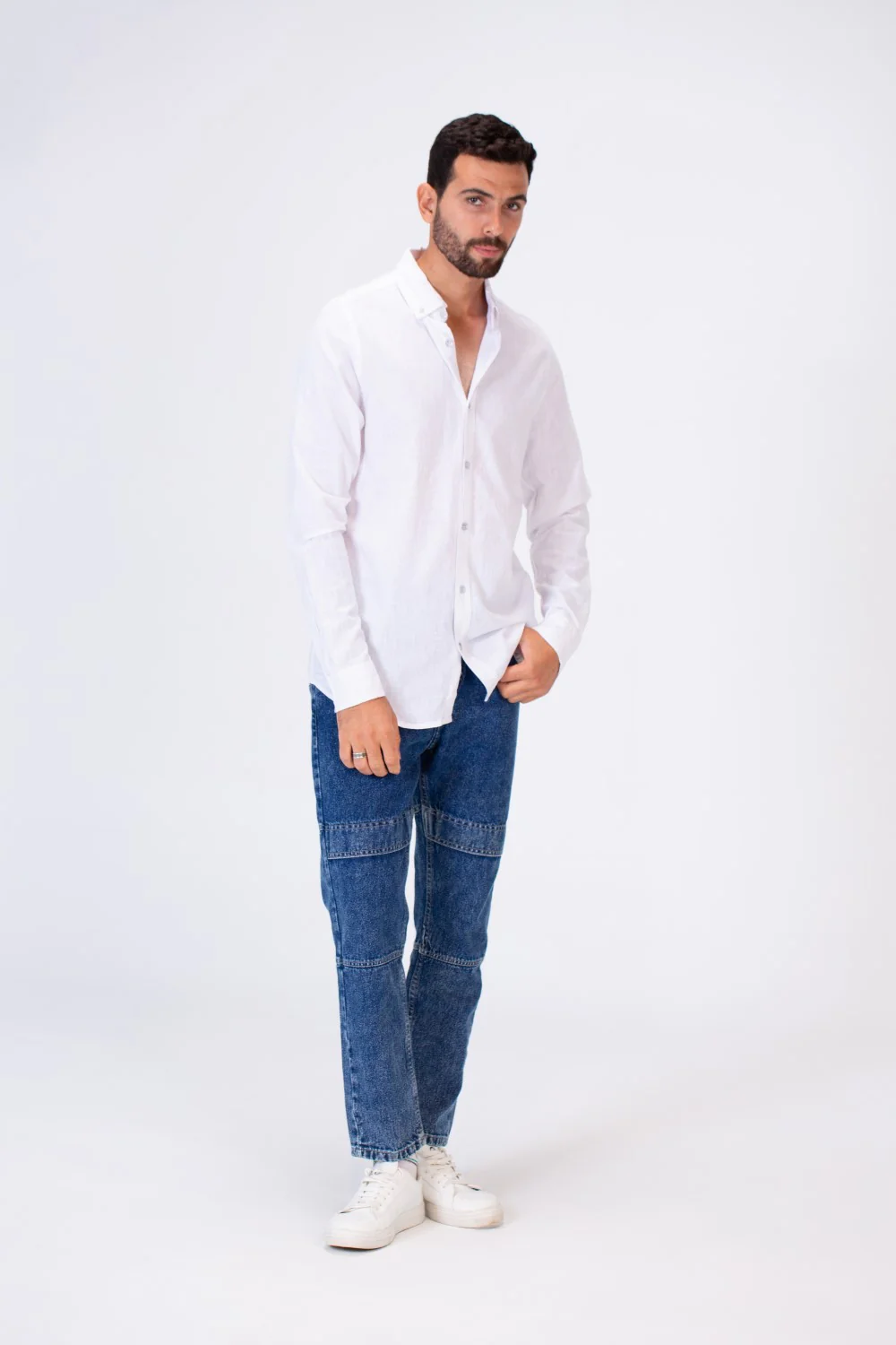 Men's Basic Slim Fit Long Sleeved Shirt In Comfortable Linen Material - Image 21