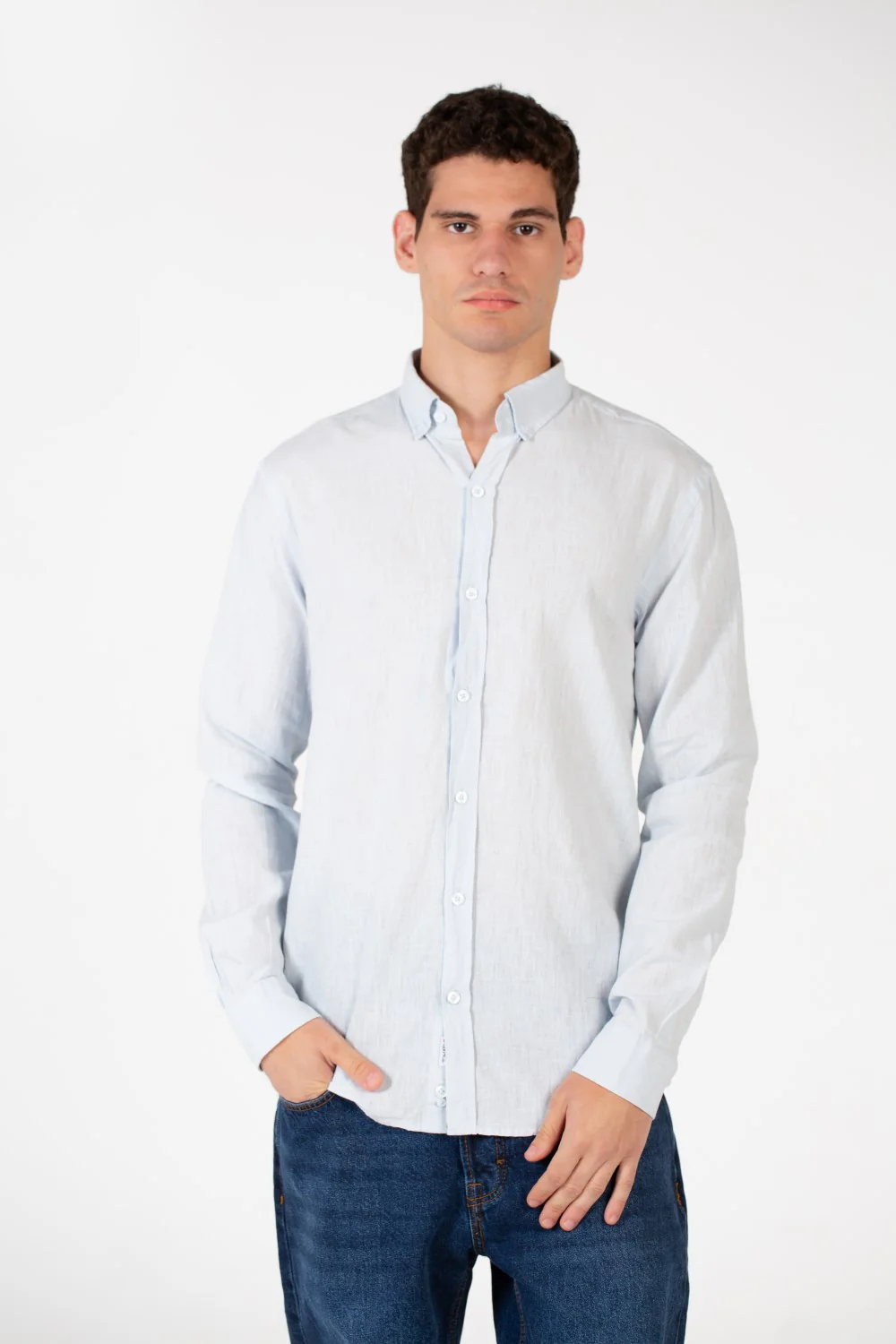 Men's Basic Slim Fit Long Sleeves Linen Shirt - Image 13