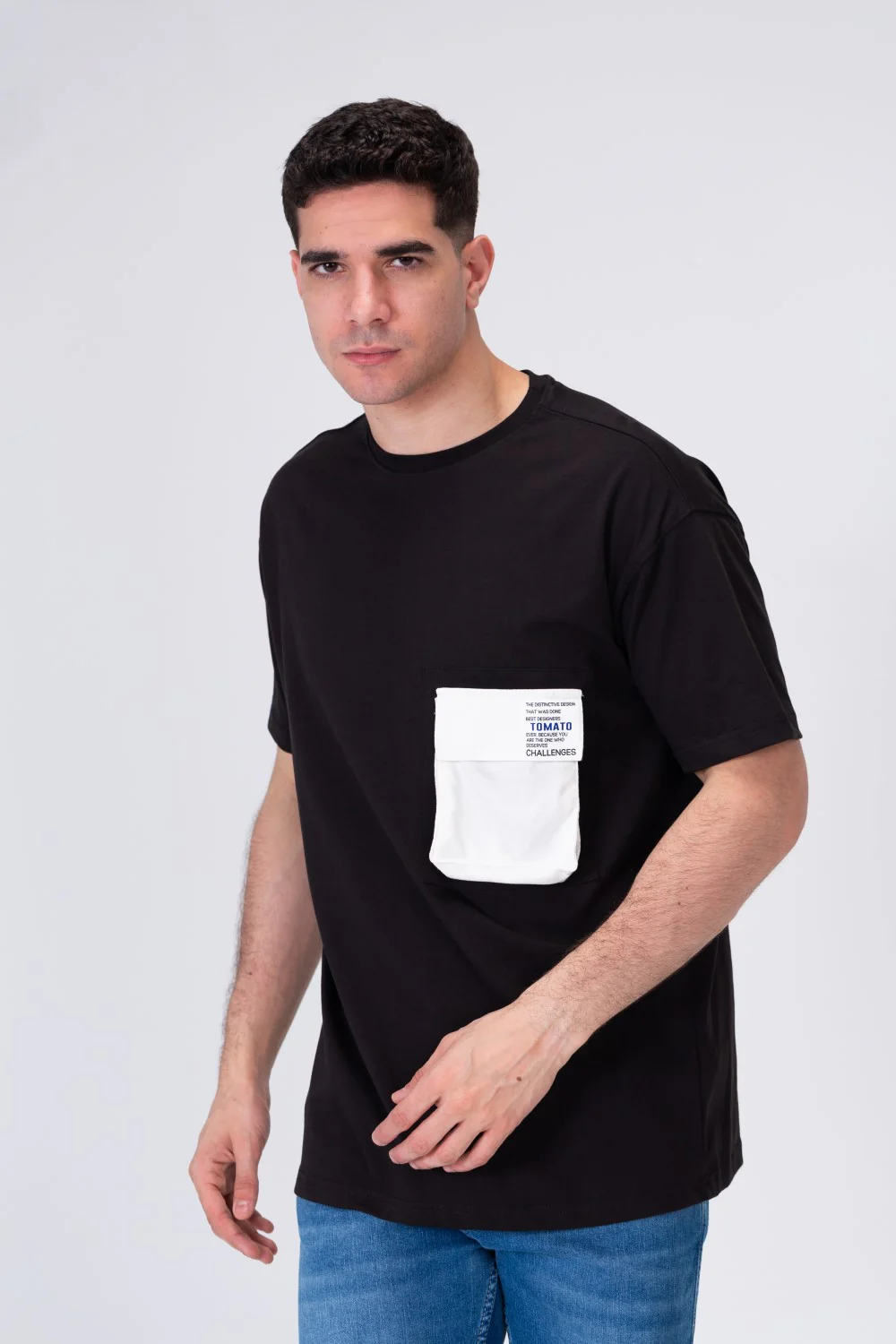 Mens Basic T-shirt With A Round Neck And A Front Pocket - Image 2