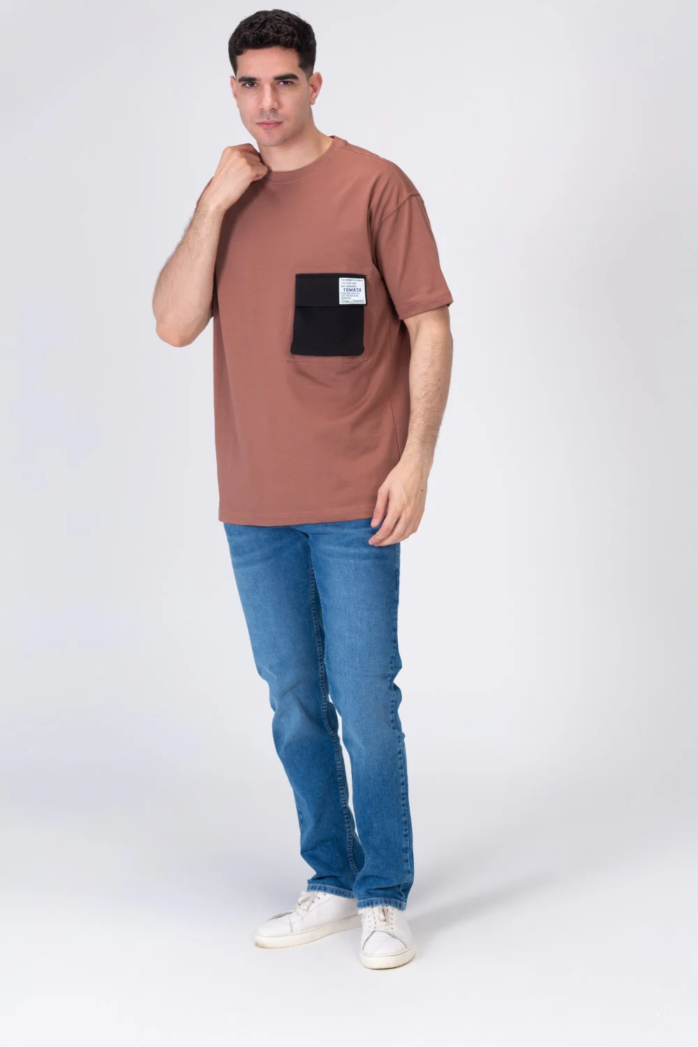 Mens Basic T-shirt With A Round Neck And A Front Pocket - Image 3