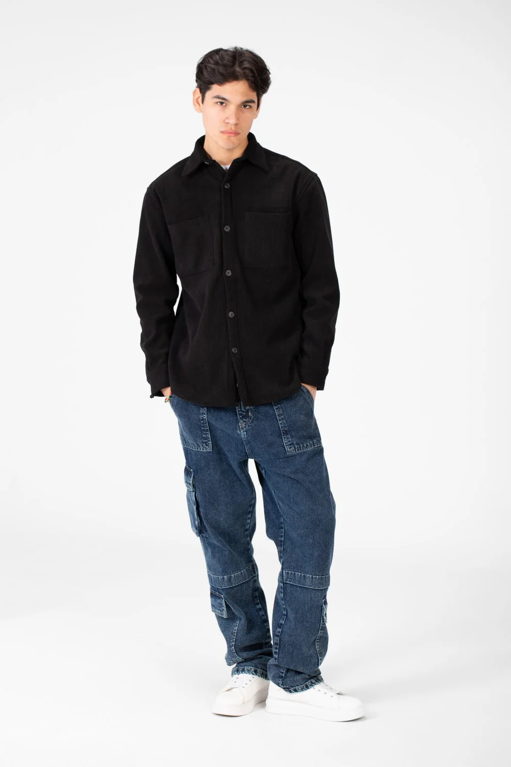 Men's Basic Velvet Shirt With Front Pockets And Long Sleeves - Image 8