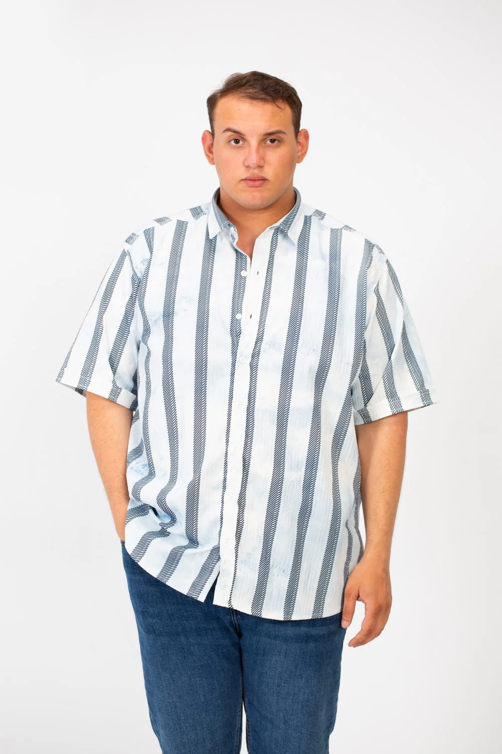 Men's Big Size Striped Half Sleeved Shirt In Modern Design And Practical Material