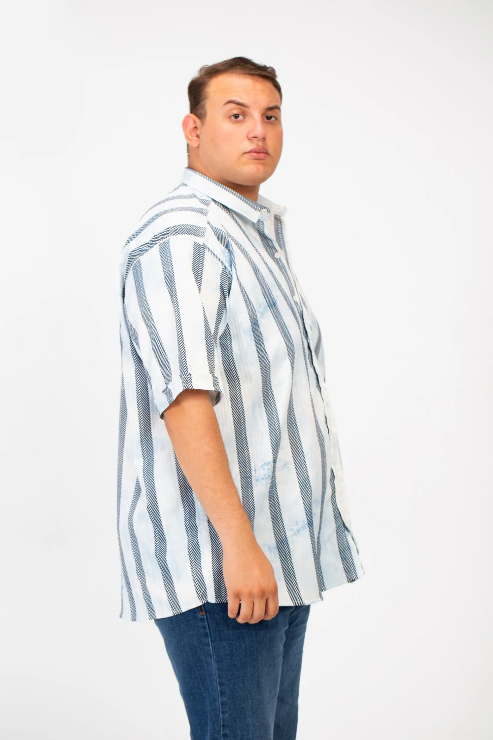 Men's Big Size Striped Half Sleeved Shirt In Modern Design And Practical Material - Image 3