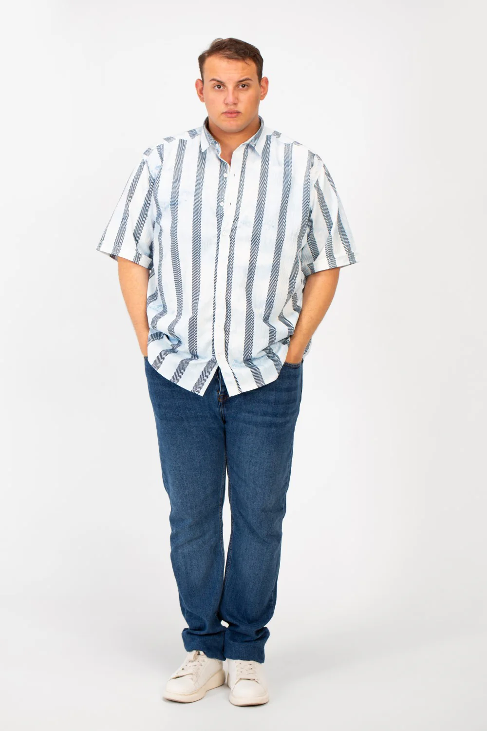Men's Big Size Striped Half Sleeved Shirt In Modern Design And Practical Material - Image 4