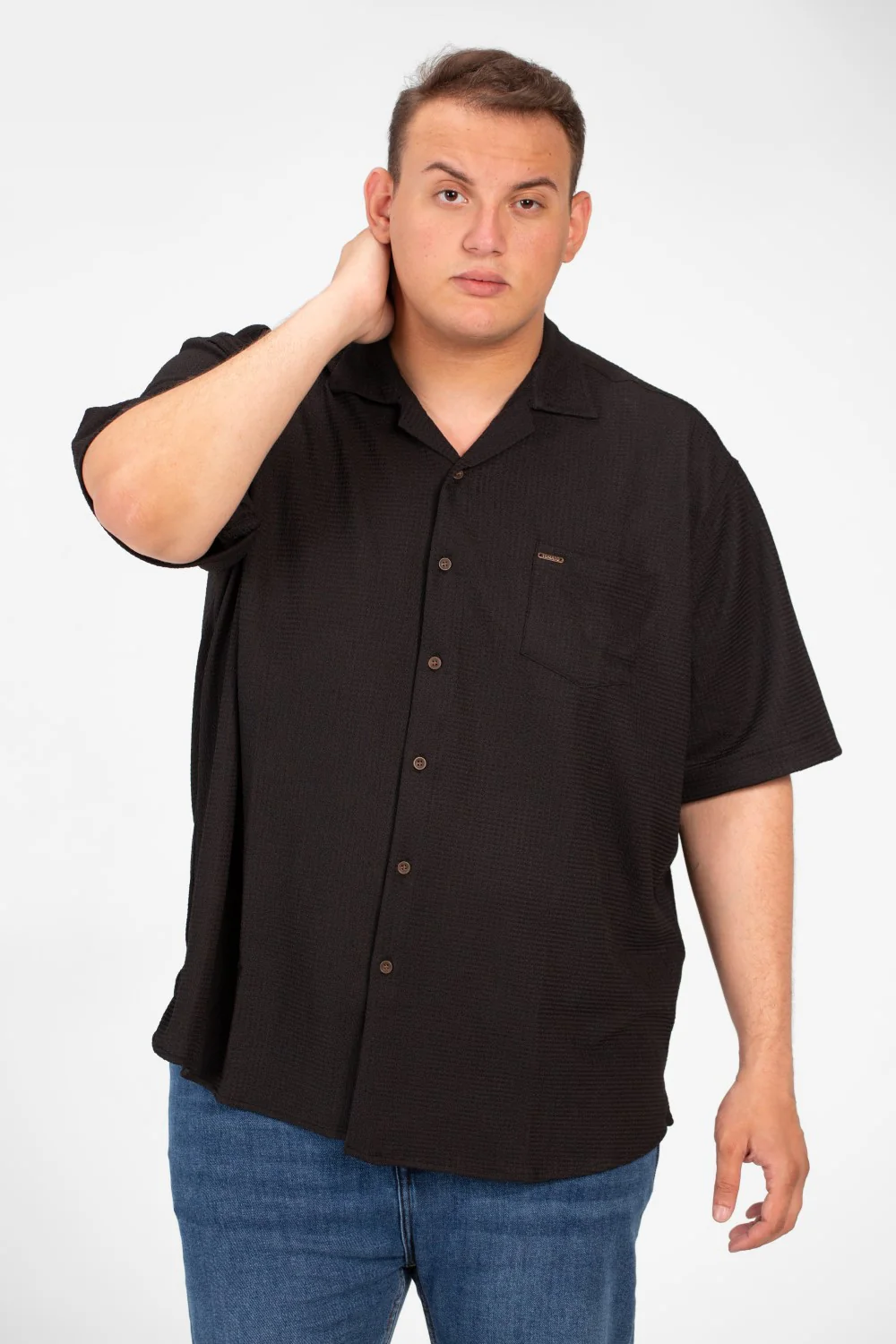Men's Big Size Basic Short Sleeves Shirt With Collar And Front Pocket - Image 5